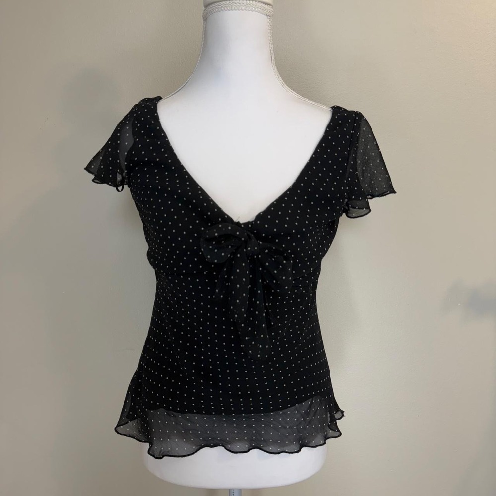 H&M Babydoll Polka Dot Blouse Ruffle Sleeves Black White Womens 6 Y2k Coquette